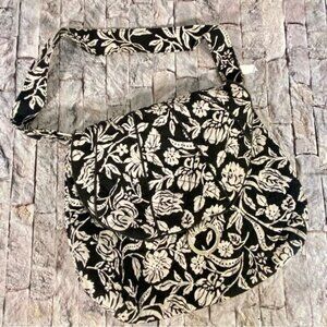 Marie Lifestyle Collection Quilted Shoulder Bag Black White Floral